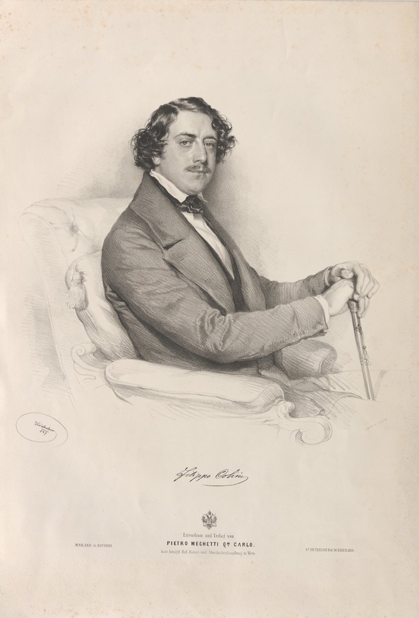 Oopperalaulaja Filippo Colinin muotokuva 1811-1863, 1847. tekijältä Josef Kriehuber