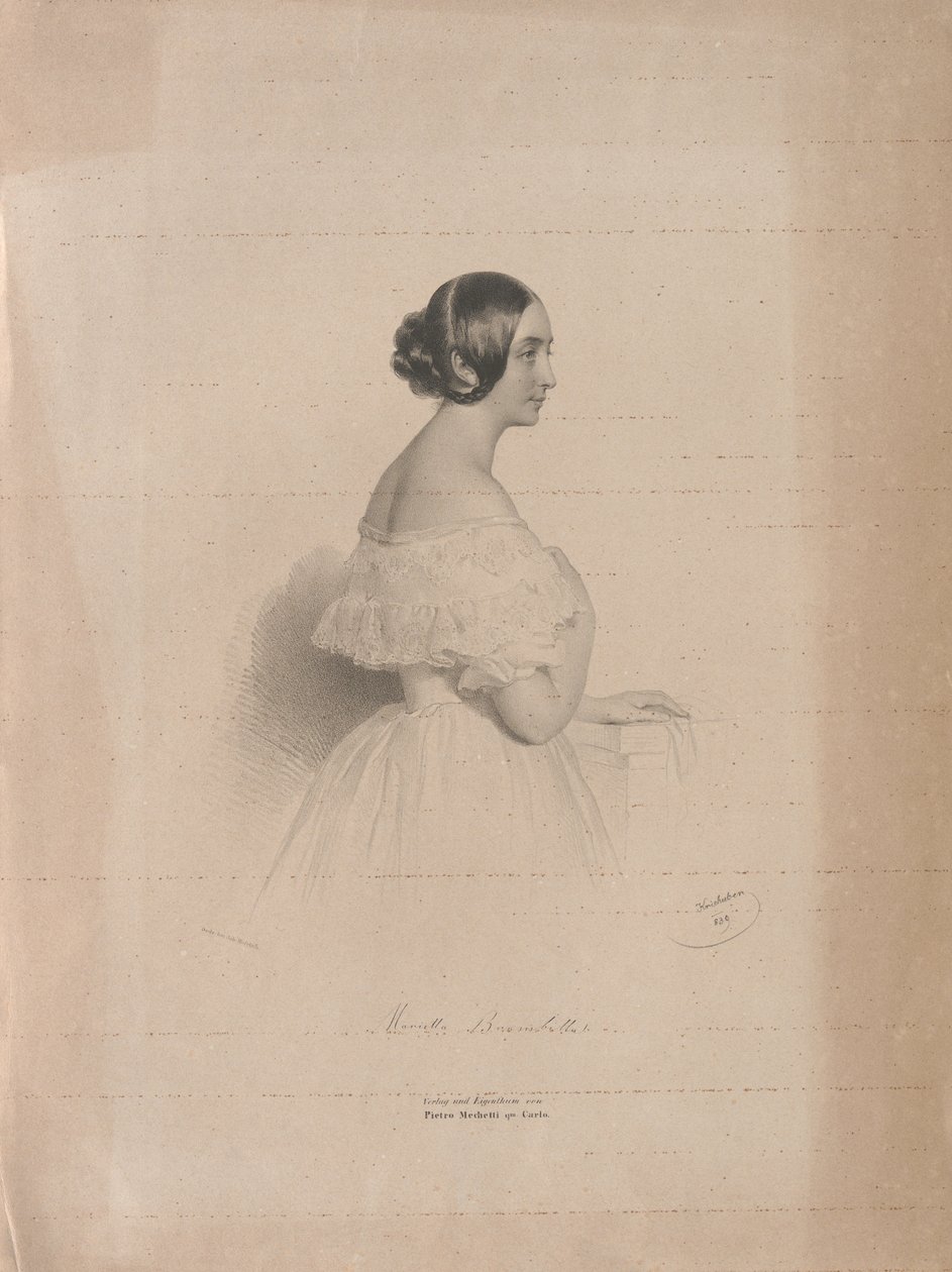 Oopperalaulaja Marietta Brambillan muotokuva 1807-1875, 1839. tekijältä Josef Kriehuber