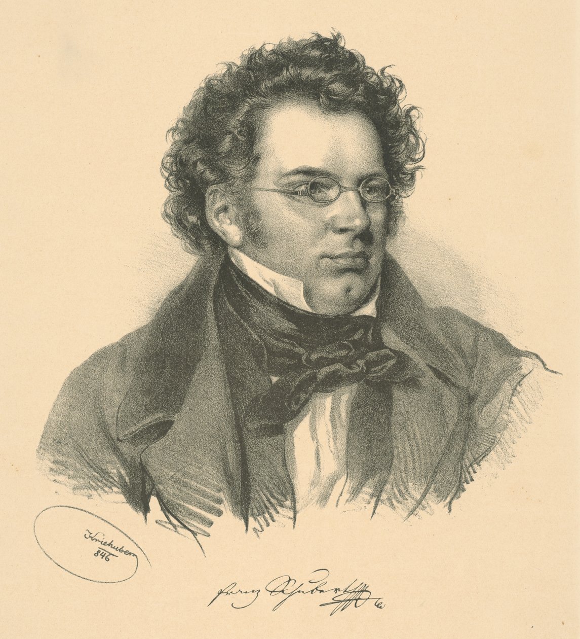 Franz Schubertin muotokuva 1797-1828, 1846. tekijältä Josef Nikolaus Kriehuber