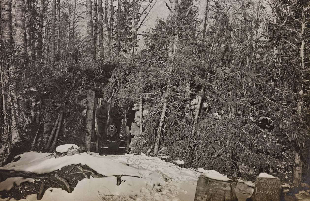 Albumi "Oma maailmansota - muistoja Lounaisrintamasta Kärntenissä, Italiassa, Trentino-Alto Adigessa) 31.3.1915-12.11.1918 - Josef Zohlen Wien": tykki Brisia (m/v kuva) tekijältä Josef Zohles