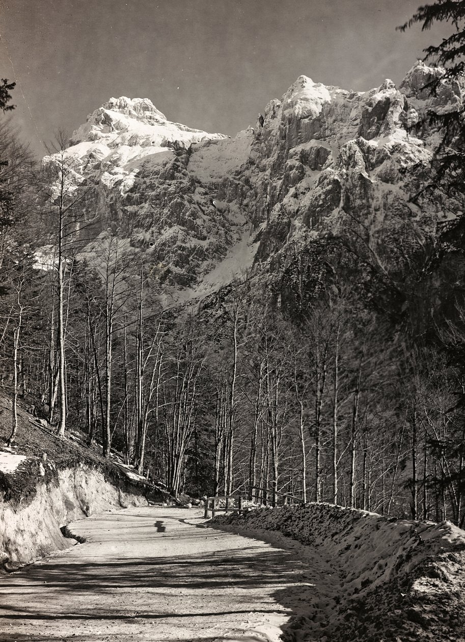 Albumi "Oma maailmansota - muistoja Lounaisrintamasta Kärntenissä, Italiassa, Trentino-Alto Adigessa) 31.3.1915-12.11.1918 - Josef Zohlen Wien": vuoristotie (m/w kuva) tekijältä Josef Zohles
