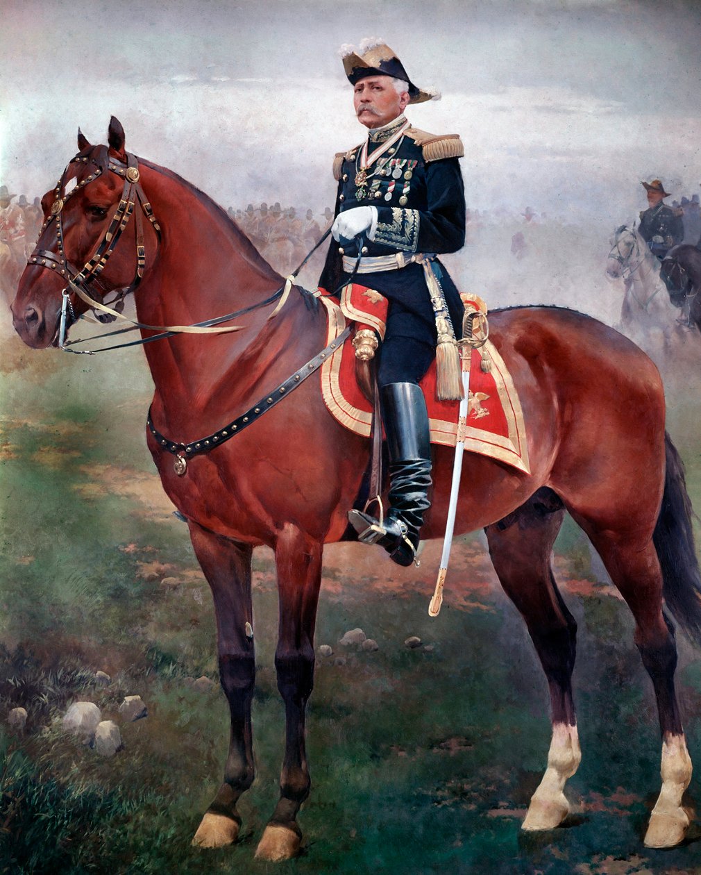 Porfirio Diazin (1828-1915) ratsastusmuotokuva, Jose Cusachsin (1851-1908) Vallankumouksellinen ja Meksikon presidenttimaalaus Mexico City, Kansallinen historiamuseo, Chapultepecin linna tekijältä Josep Cusachs y Cusachs