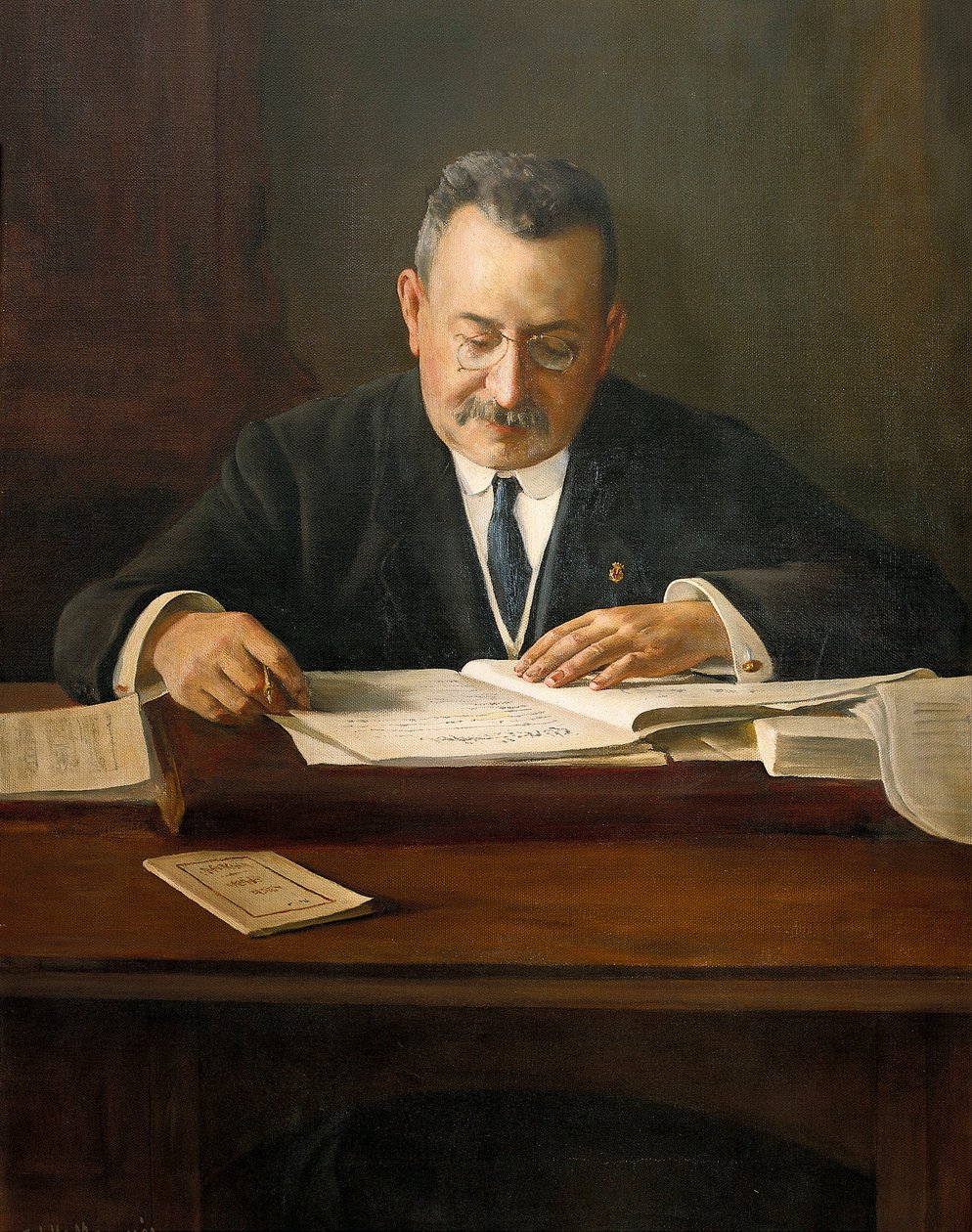 Muotokuva Enric Prat de la Ribasta (1870-1917), Katalonian nationalistinen poliitikko, 1900-luku (maalaus) tekijältä Josep Maria Marquès i Puig