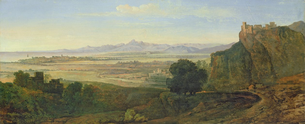Campagna Landscape (öljy paperille asetettu kankaalle) tekijältä Joseph Anton Koch