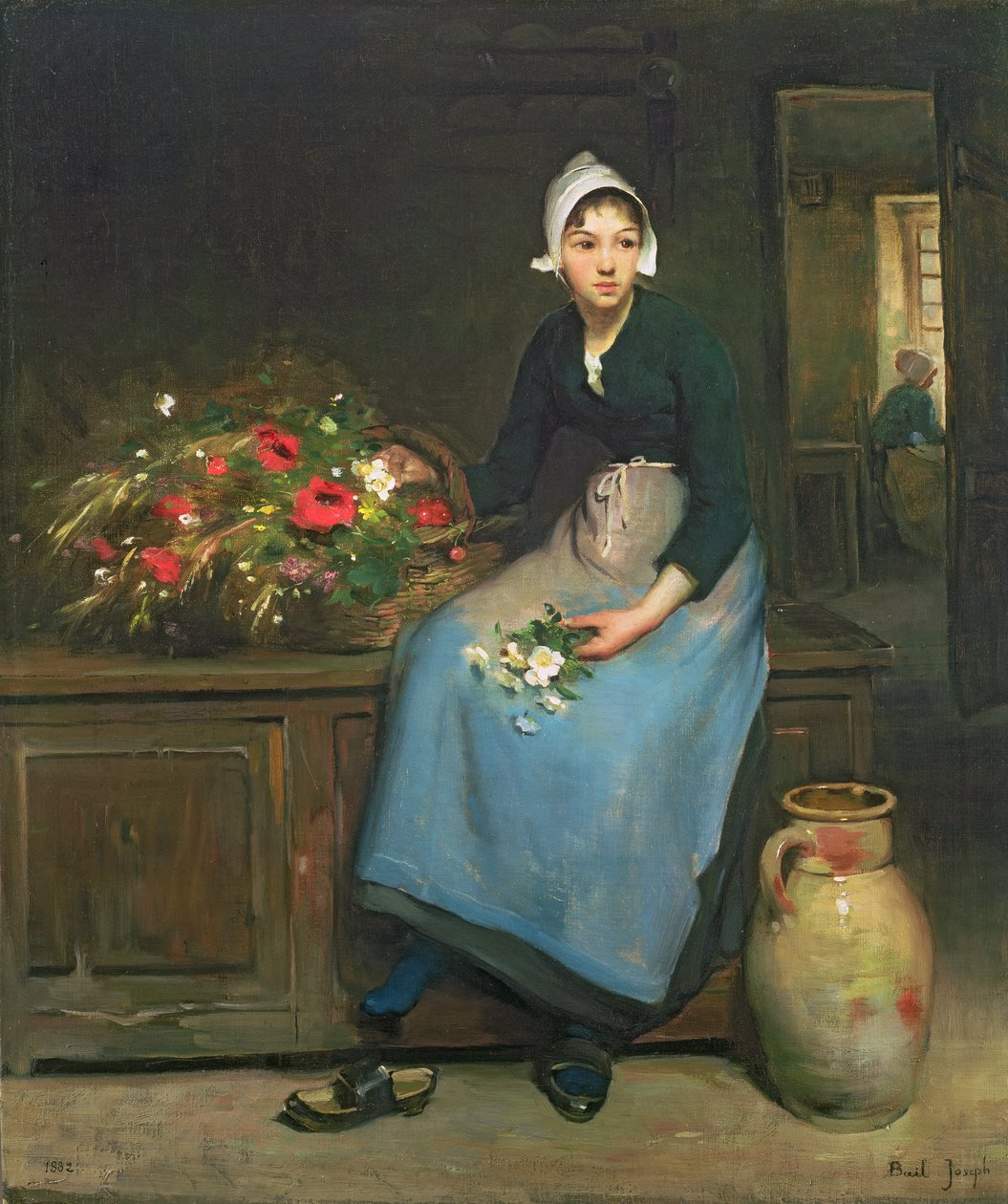 Nuori kukkamyyjä, 1882 tekijältä Joseph Bail