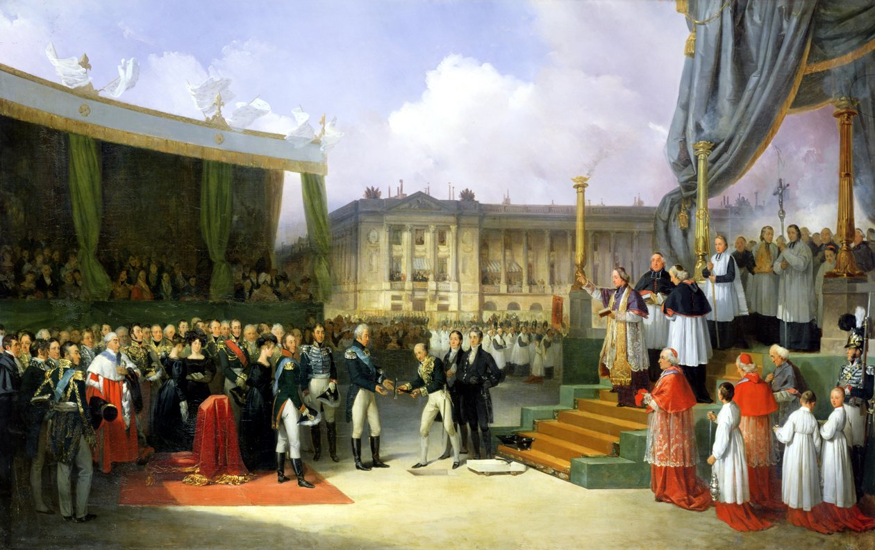 Kaarle X:n (1757-1836) Louis XVI:n (1754-93) muistomonumentin vihkiminen Place de la Concorde -aukiolle, 3. toukokuuta 1826, 1827 tekijältä Joseph Beaume