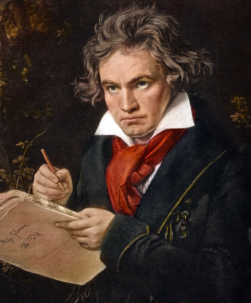 Ludwig van Beethoven kädessään Missa Solemnis -värinen lito tekijältä Joseph Carl Stieler