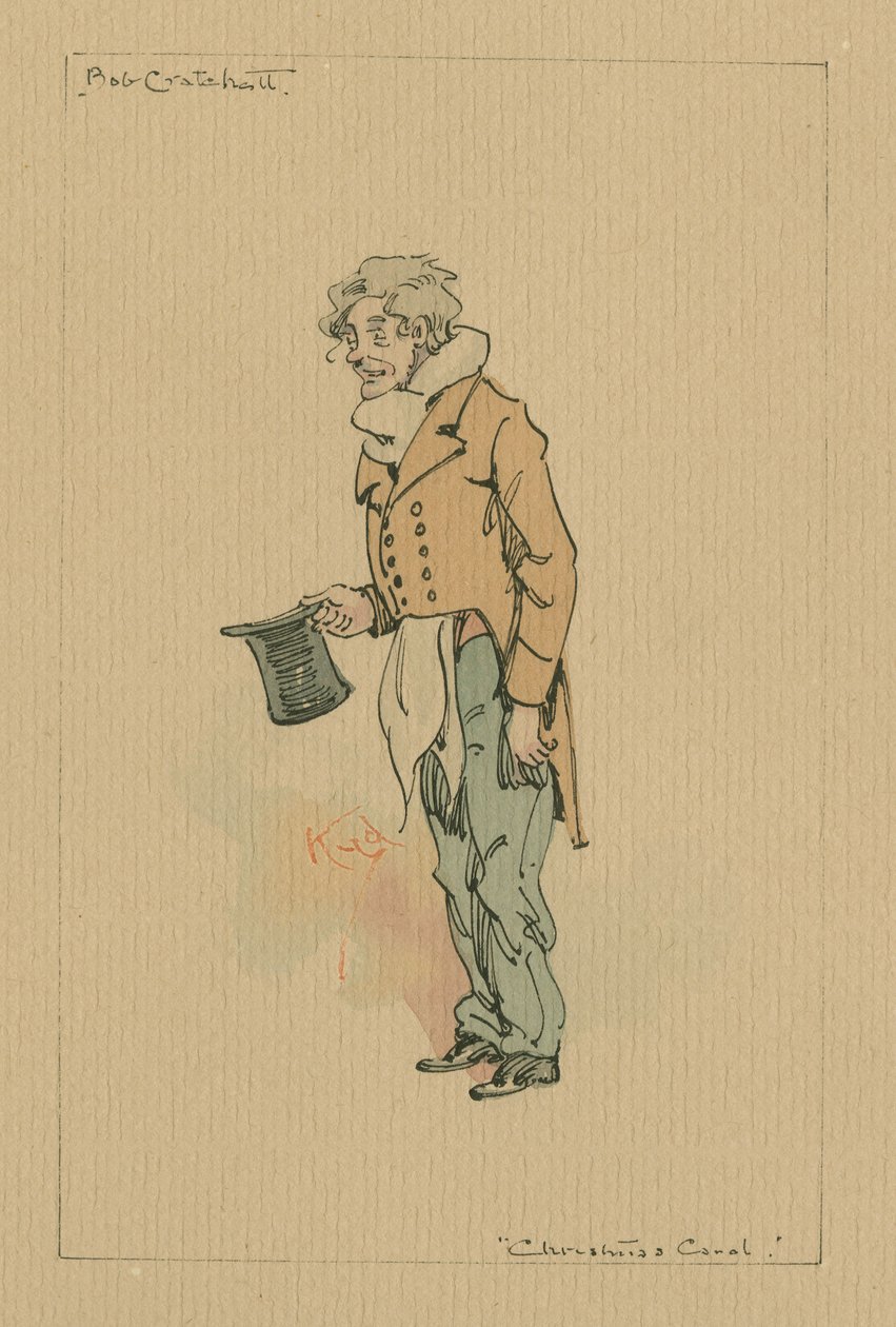 Bob Cratchit - Joululaulu, n. 1920-luku (kynä ja muste wc:llä paperilla) tekijältä Joseph Clayton Clarke