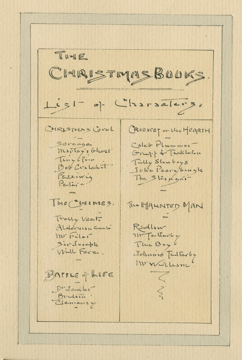 Hahmoluettelo, noin 1920-luku (kynä ja muste wc:llä paperilla) tekijältä Joseph Clayton Clarke