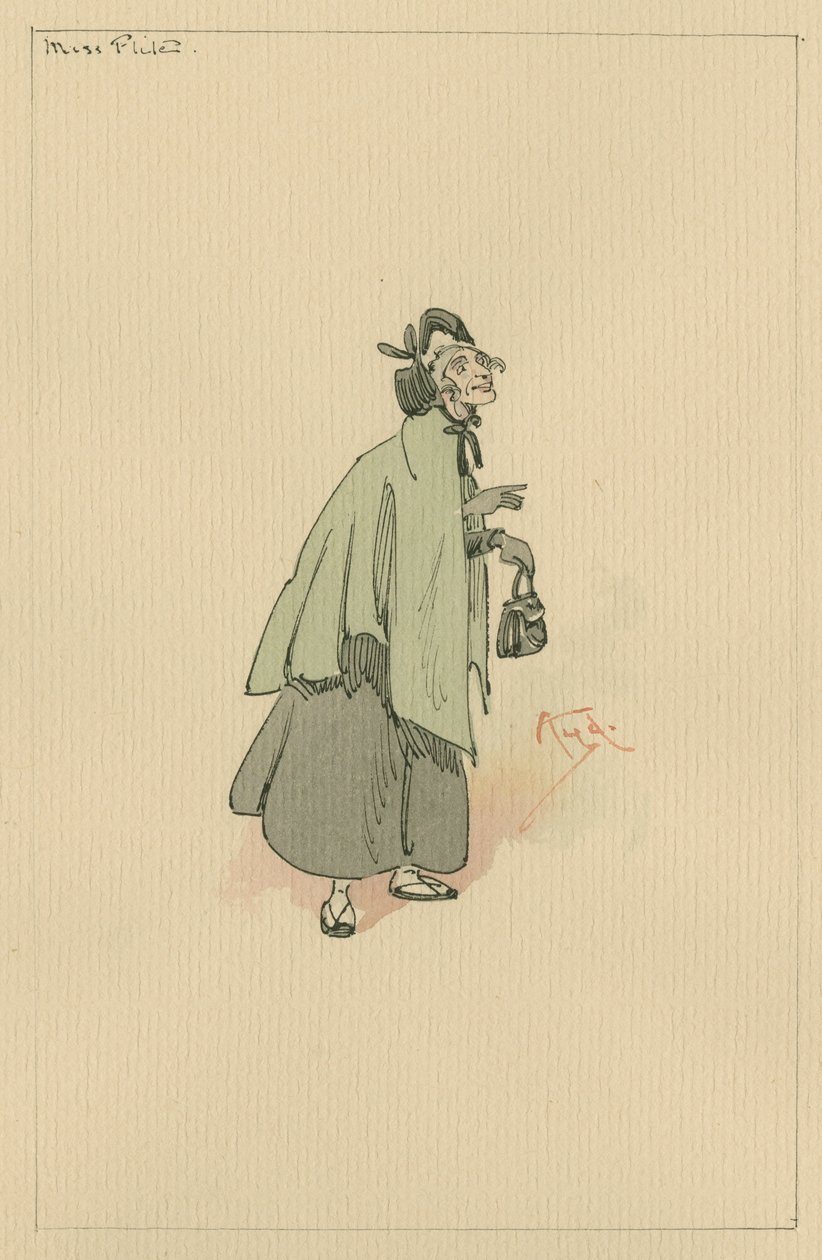 Miss Flite, n. 1920-luku (kynä ja muste wc:llä paperilla) tekijältä Joseph Clayton Clarke