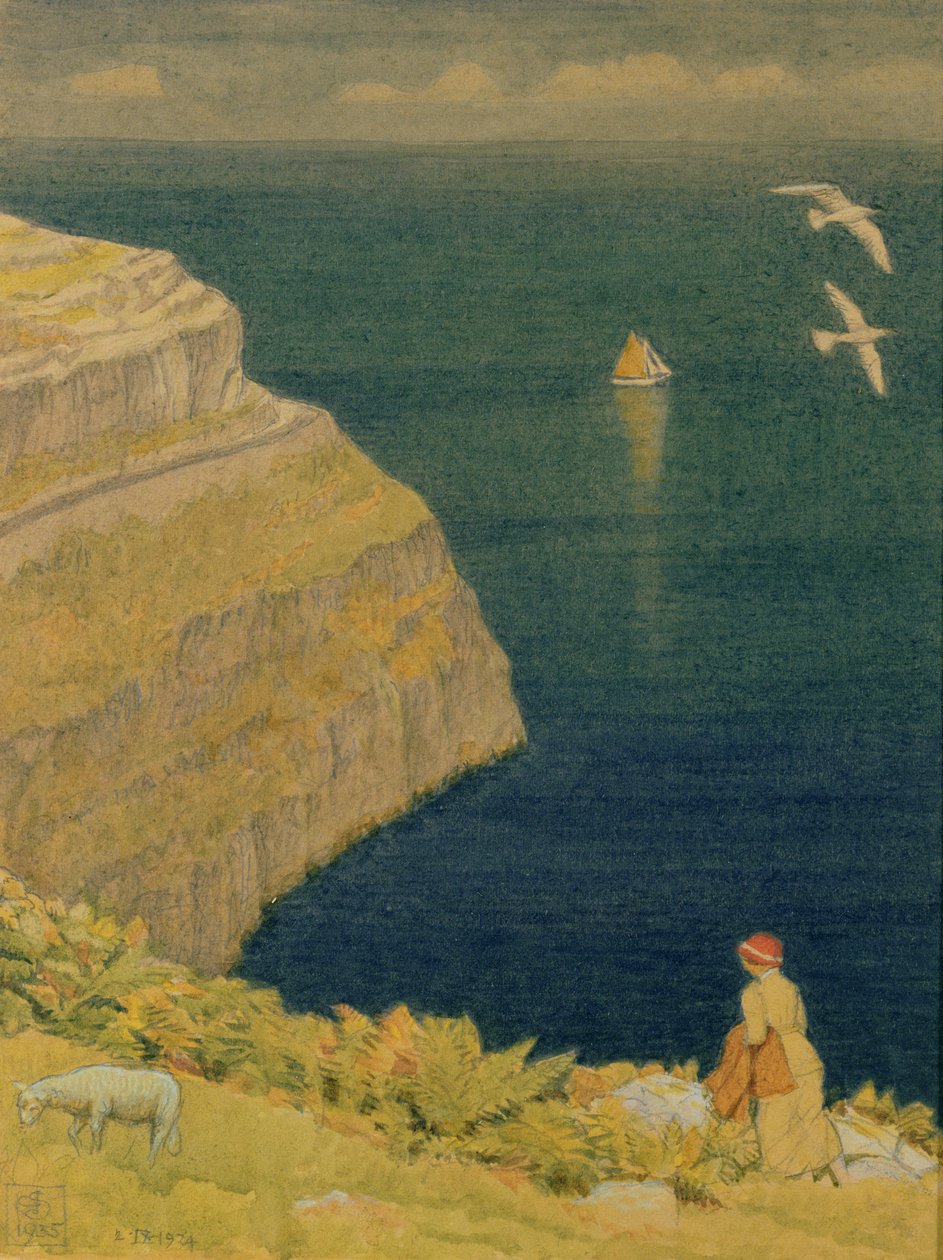 A Welsh Cliff, 1935 (wc ja kynä paperilla) tekijältä Joseph Edward Southall