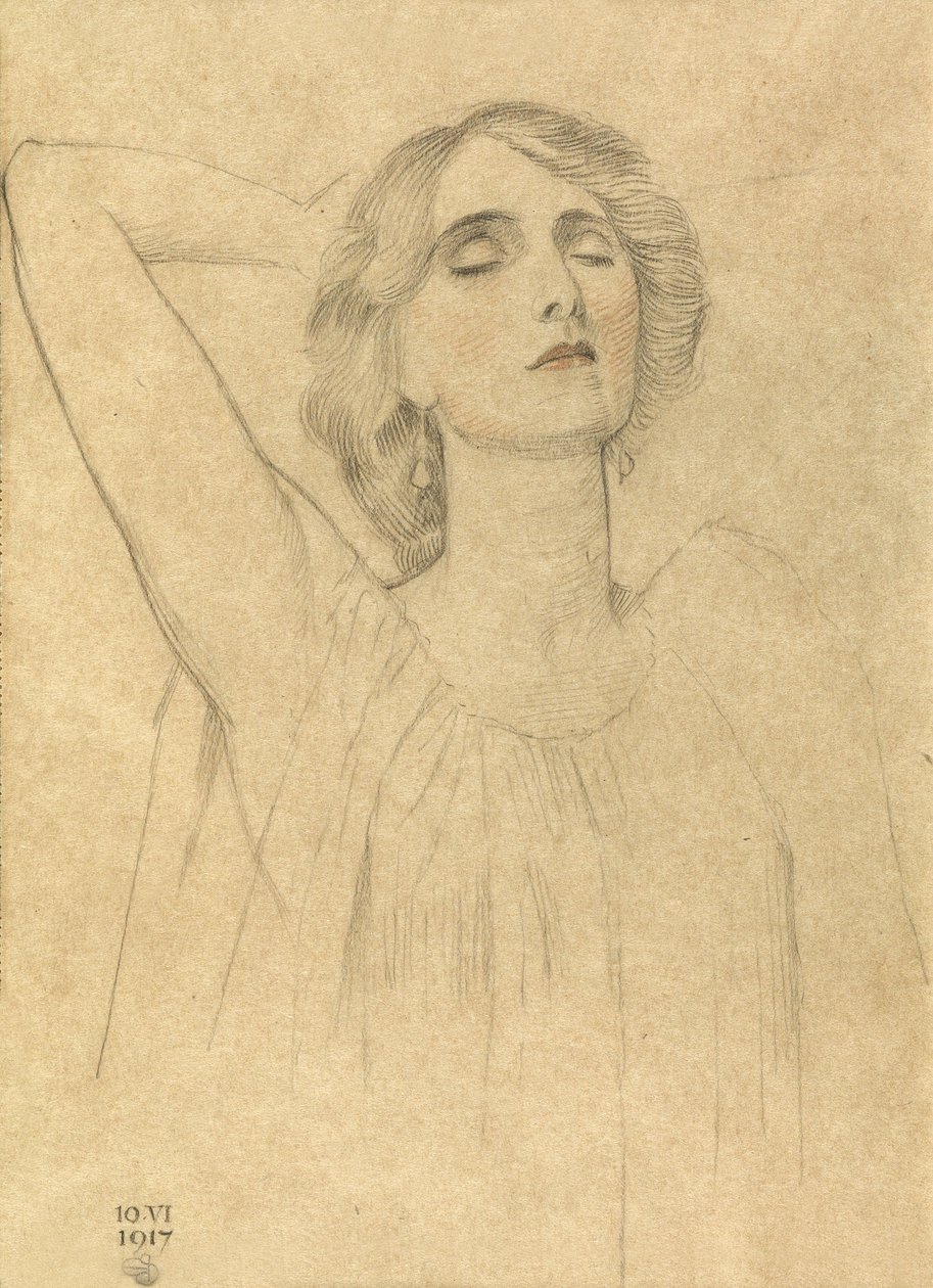 Luonnos naisesta, 1917 (kynä ja liitu paperille) tekijältä Joseph Edward Southall