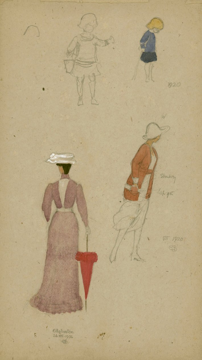 Tutkimus naisista, joilla on hattu ja lapsi (kynä ja wc paperilla) tekijältä Joseph Edward Southall