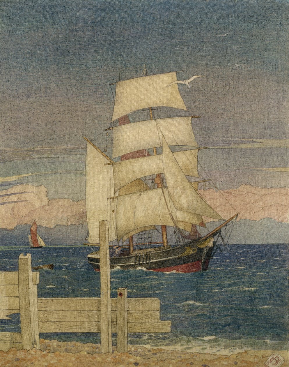 Tall Ship, 1935 (wc ja kynä kankaalla) tekijältä Joseph Edward Southall