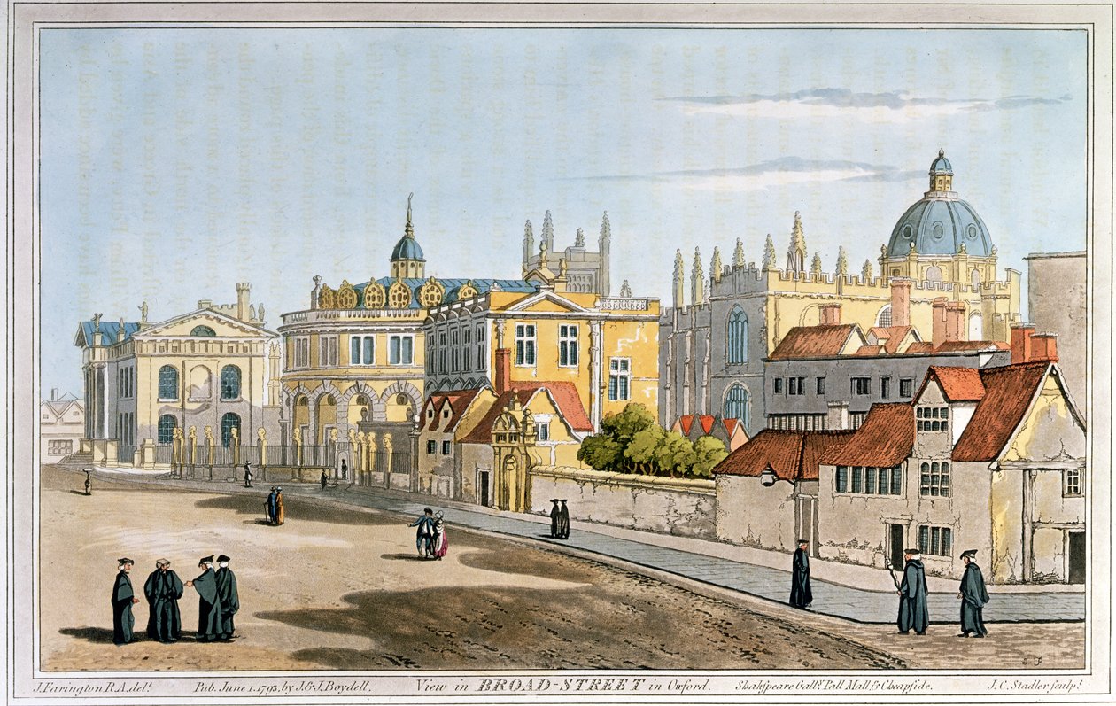 Broad Street, Oxford, kaiverrus, 1793 tekijältä Joseph Farington
