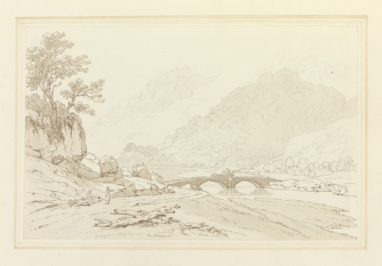 The Grange of Borrodale (kynä ja muste wc:llä grafiitin päällä kudottupaperilla) tekijältä Joseph Farington