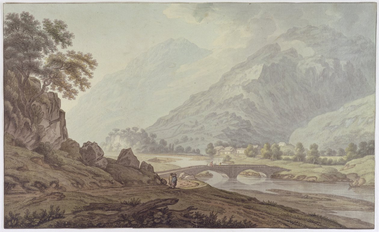The Grange of Borrodale (kynä ja muste wc:llä grafiitin päällä kudottupaperilla) tekijältä Joseph Farington
