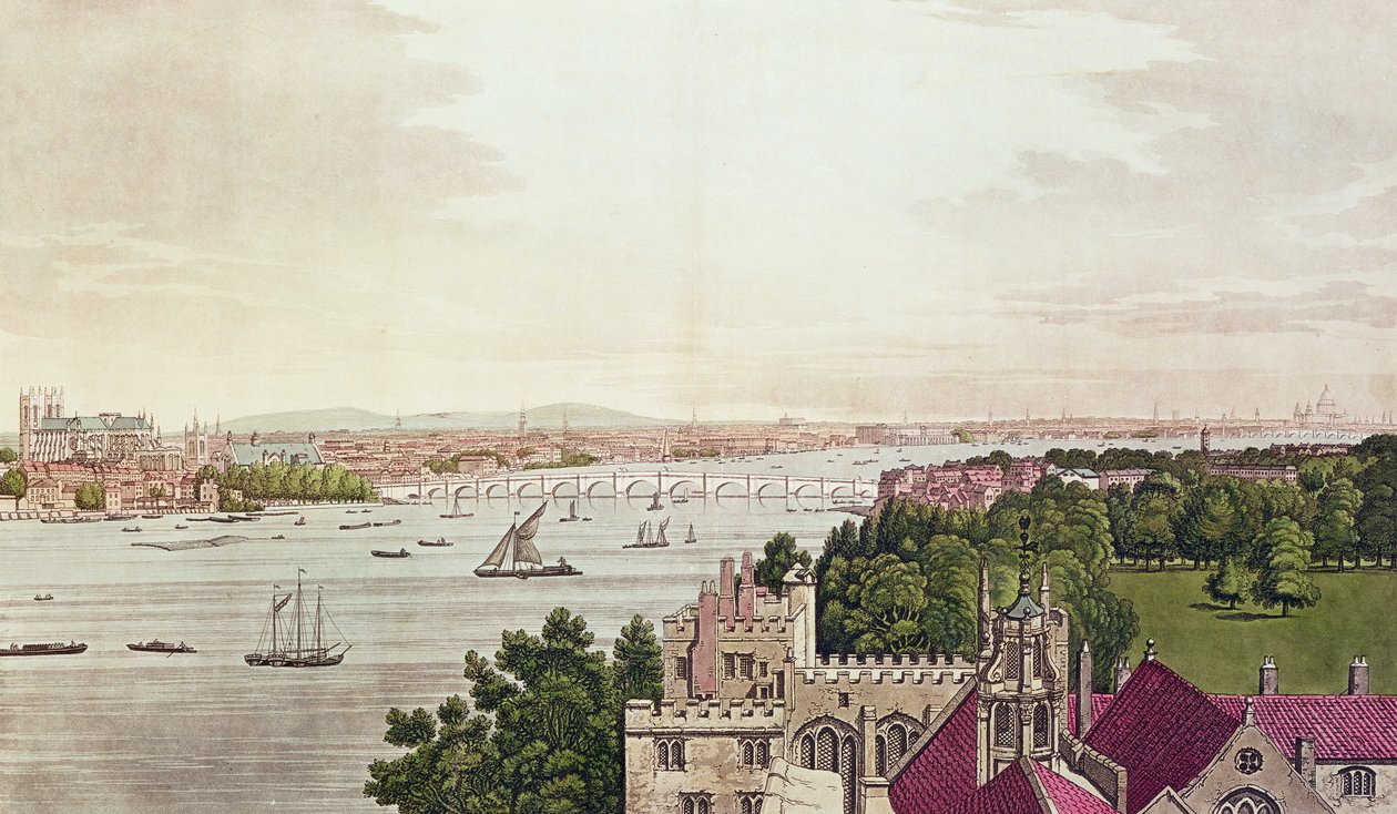 Näkymä Lontooseen Lambethistä, kaiverrus J.C Stadler (fl.1780-1812) 1795 tekijältä Joseph Farington