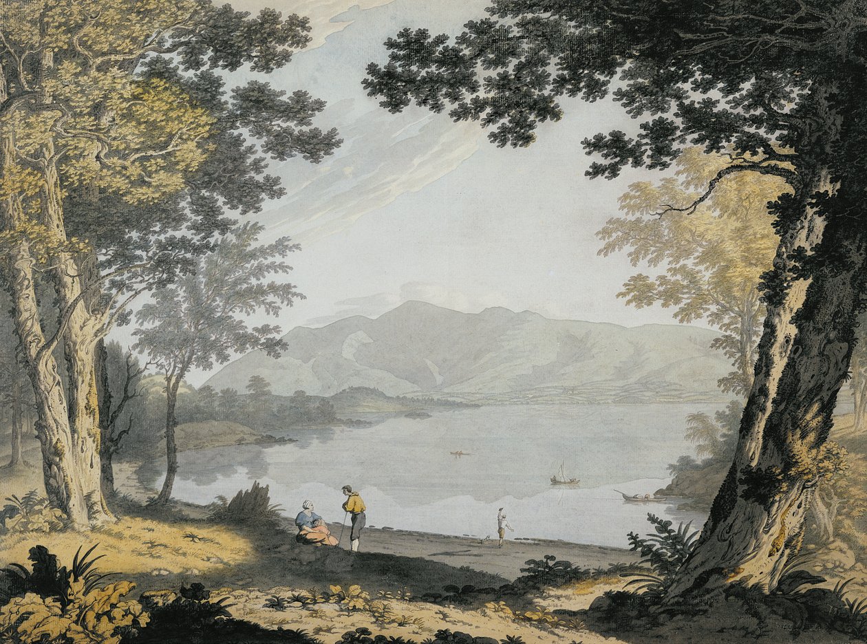 Näkymä Skiddawille ja Derwentwaterille, n. 1780 (wc ja kynä kynän päällä) tekijältä Joseph Farington