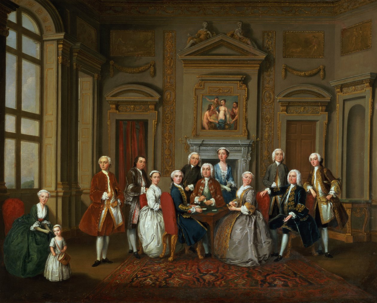 Perhe palladialaisessa sisustuksessa (Tylney Group), 1740 tekijältä Joseph Francis Nollekens