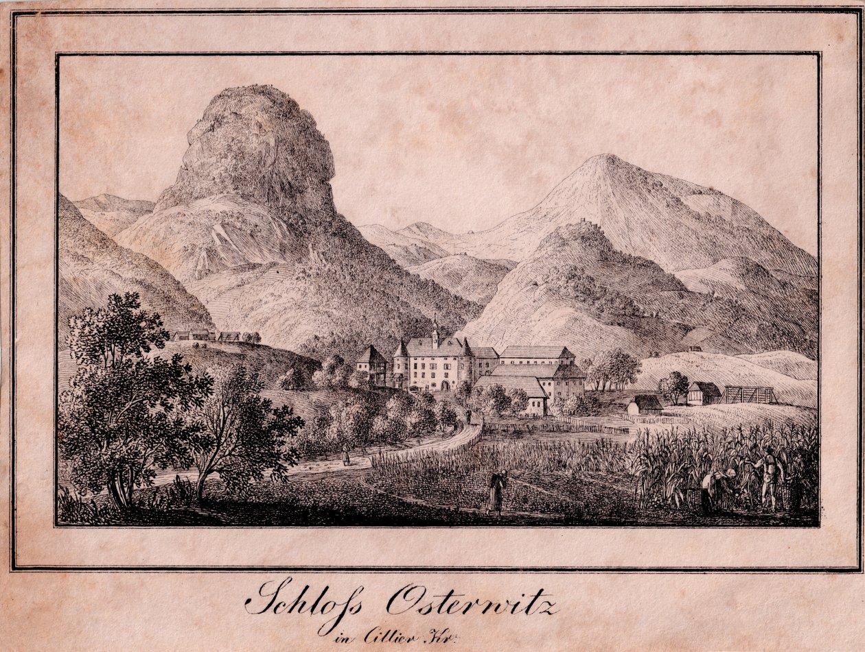 Schloss Osterwitz im Sanntal (Ojstrica pri Št. Jurju ob Taboru) westlich Celje tekijältä Joseph Franz Kaiser