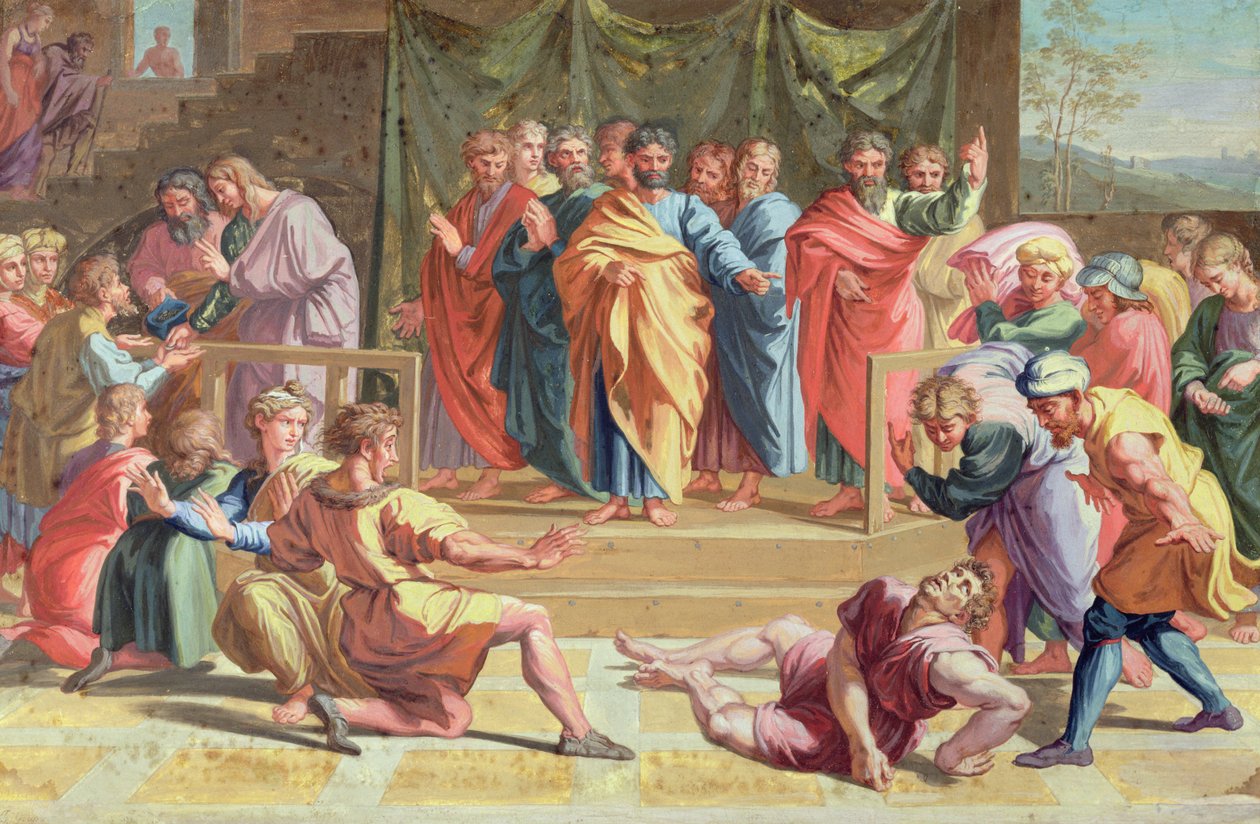 Ananiaksen kuolema Rafaelin (1483-1520) maalauksen jälkeen 1740 (rungon väri grafiitin päällä pergamentilla) tekijältä Joseph Goupy