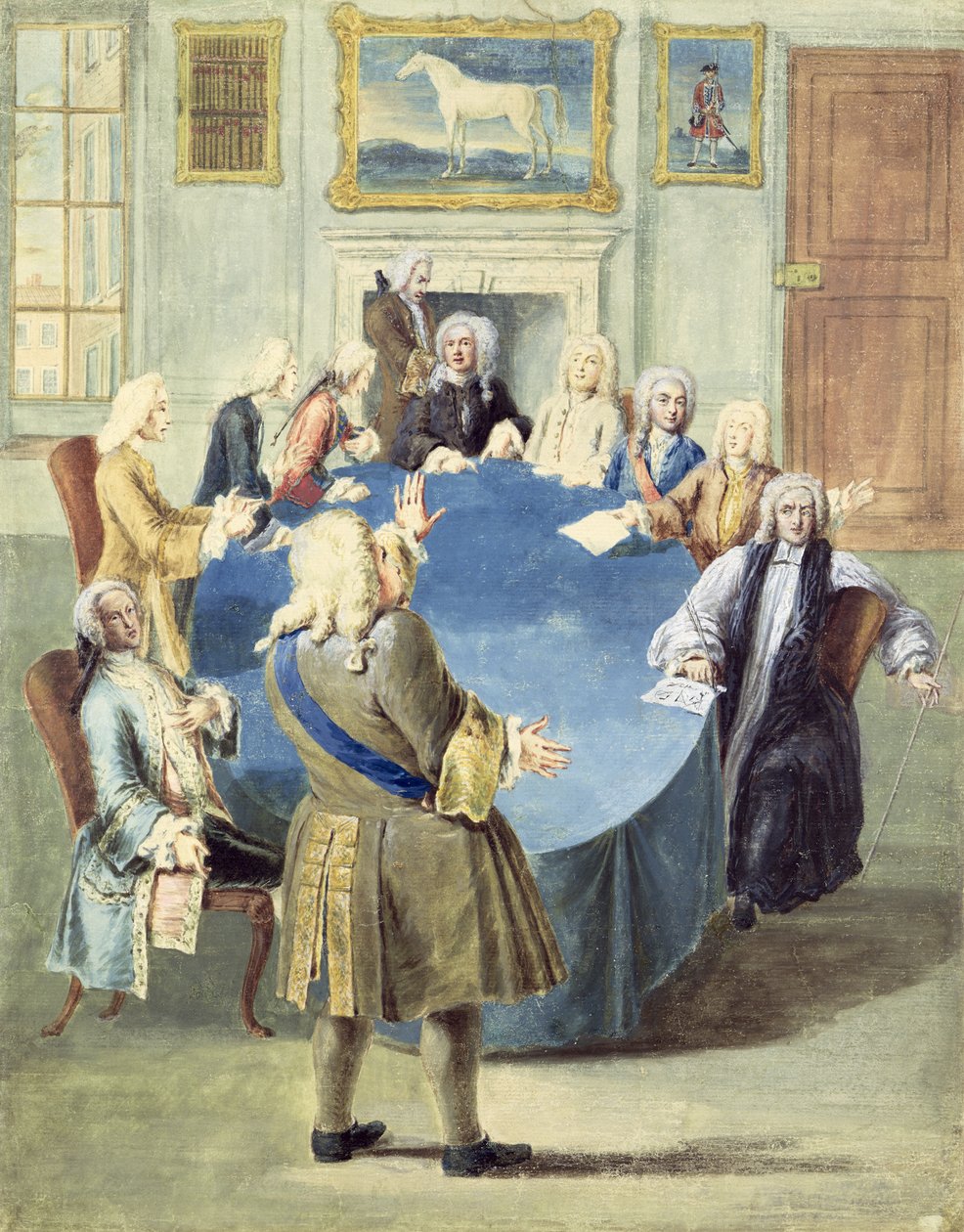 Sir Robert Walpole puhuu kabinetilleen tekijältä Joseph Goupy