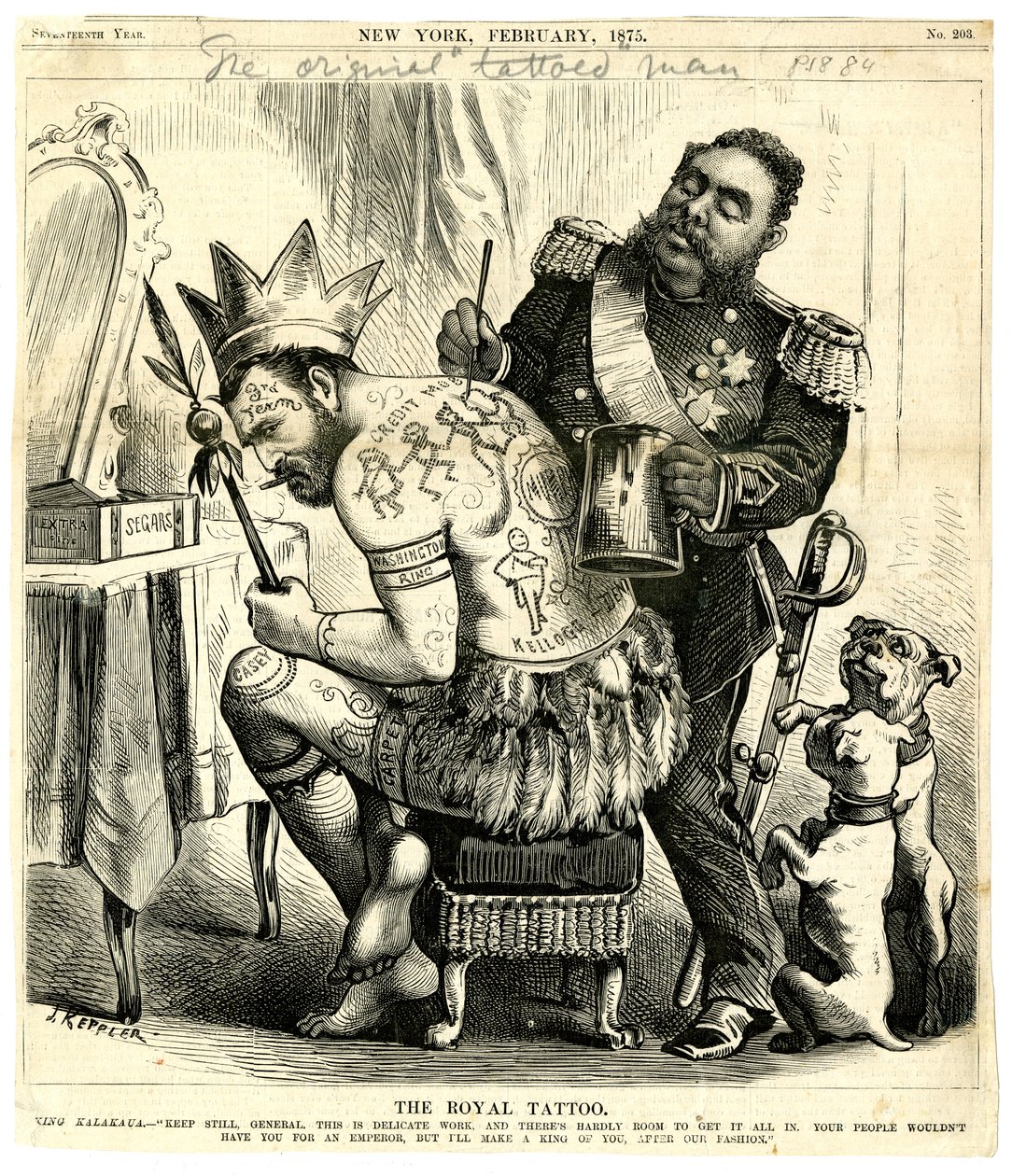 Royal Tattoo, 1875 (puukaiverrus) tekijältä Joseph Keppler