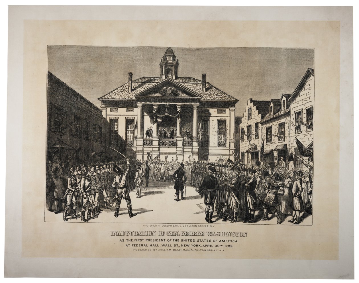 Kenraali Washingtonin virkaanastuminen Yhdysvaltain ensimmäiseksi presidentiksi, noin 1870-luku (valokuva) tekijältä Joseph Laing