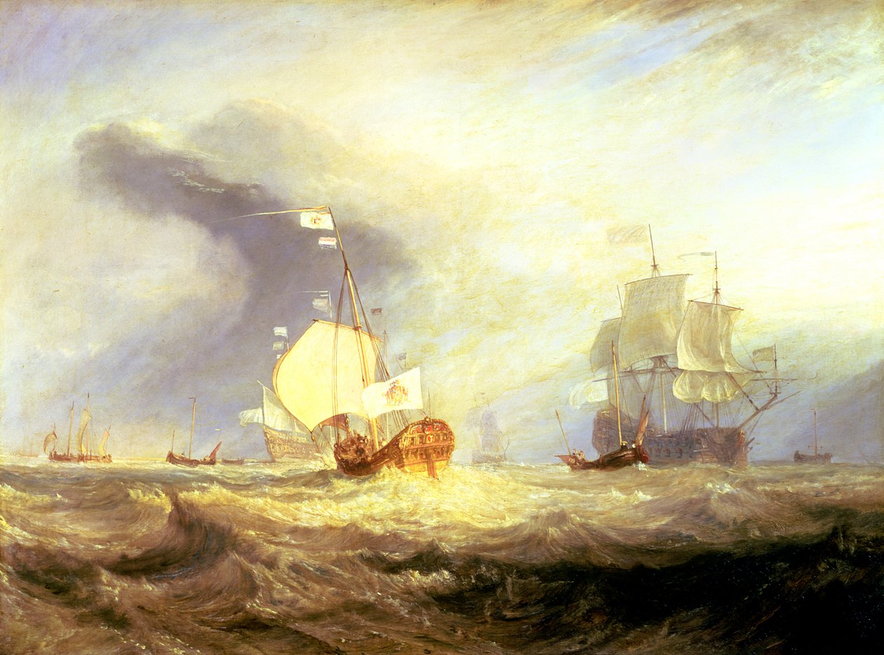Amiraali von Trumpin proomu Texelin sisäänkäynnillä vuonna 1645, noin 1831 tekijältä Joseph Mallord William Turner