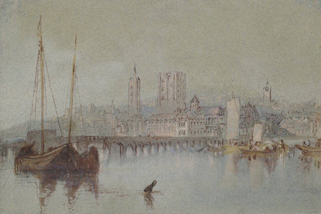 Beaugency, c. 1830 (vesiväri vartalovärillä ja kynällä sekä punaruskealla musteella) tekijältä Joseph Mallord William Turner