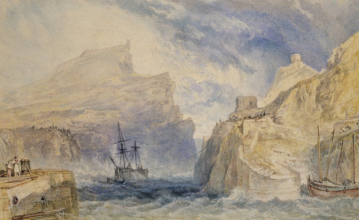 Boscastle, Cornwall, n. 1824 (akvarelli grafiitin päällä kynällä ja mustalla musteella) tekijältä Joseph Mallord William Turner