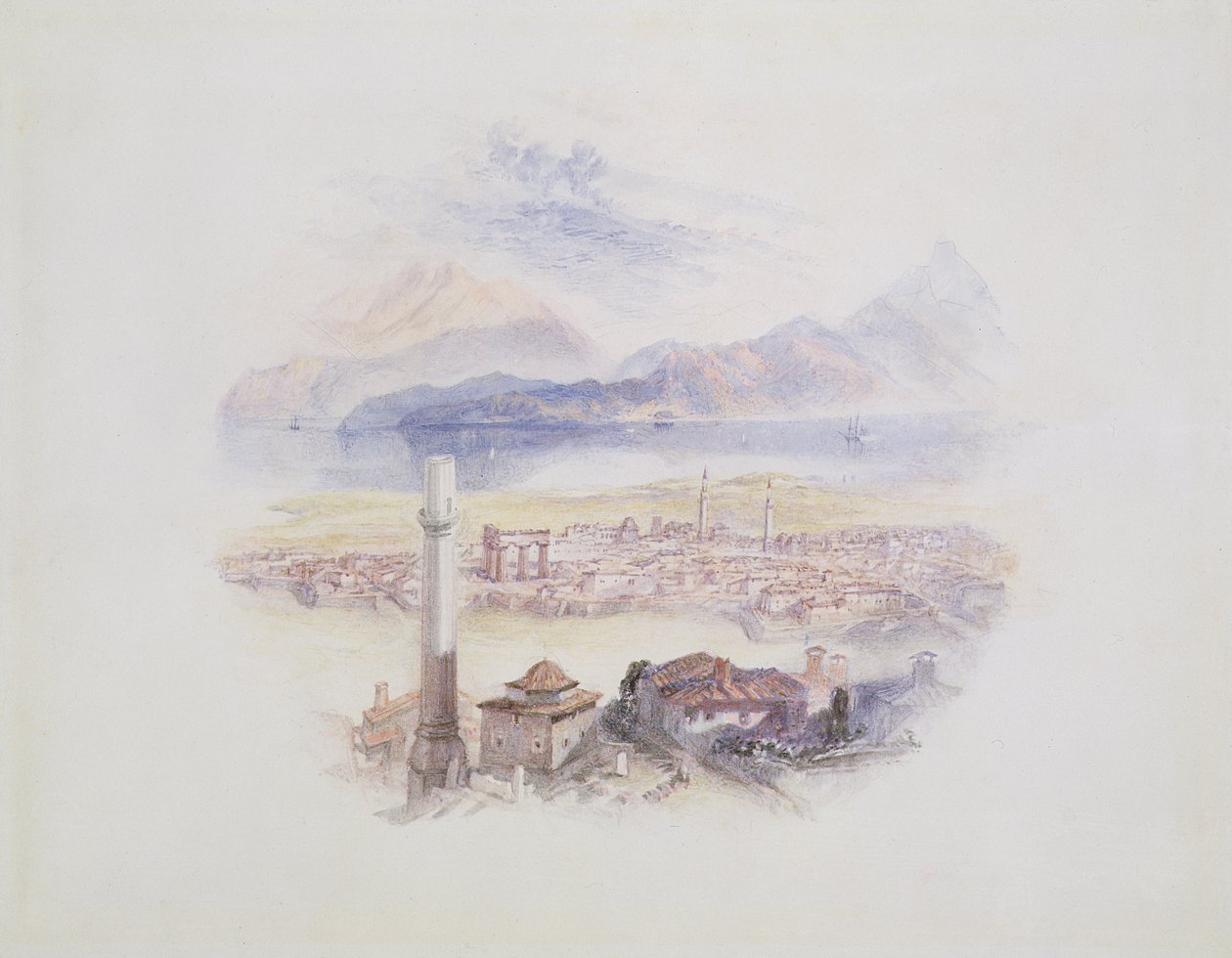 Korintti, Akropolista (Kuva julkaisusta "Byronin elämä ja teokset"), n. 1831-32 (wc himmeällä kynällä) tekijältä Joseph Mallord William Turner
