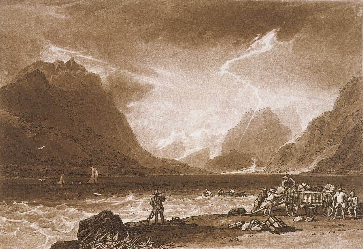 F.15.I Thuninjärvi, Liber Studiorum -teoksesta, kaiverrettu Charles Turnerin toimesta, 1808. tekijältä Joseph Mallord William Turner