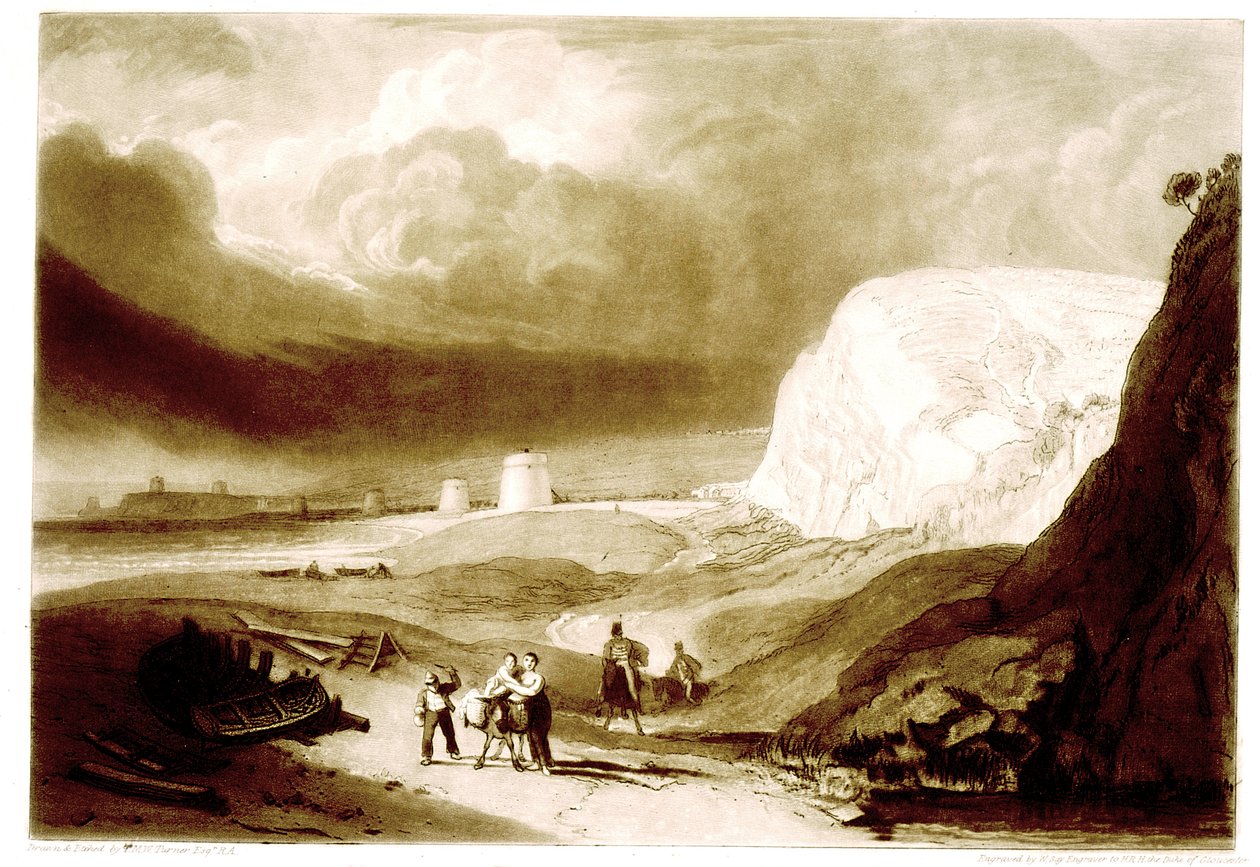 F.34.II Martello Towers lähellä Bexhilliä, Sussex, "Liber Studiorumista", kaivertanut William Say, 1811 tekijältä Joseph Mallord William Turner