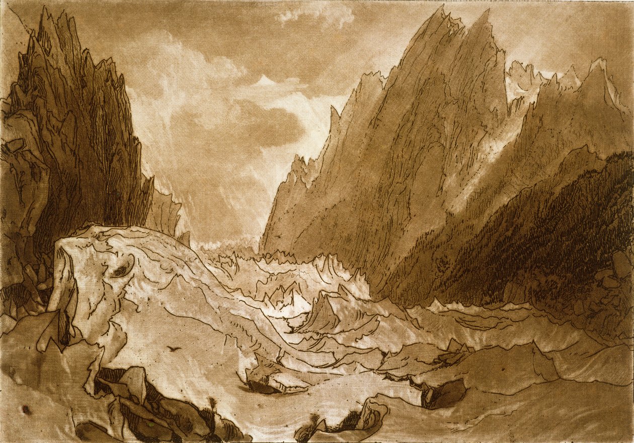 F.50.I Mer de Glace, Chamounin laakso, Savoy, "Liber Studiorumista", taiteilijan kaivertama, 1812 tekijältä Joseph Mallord William Turner