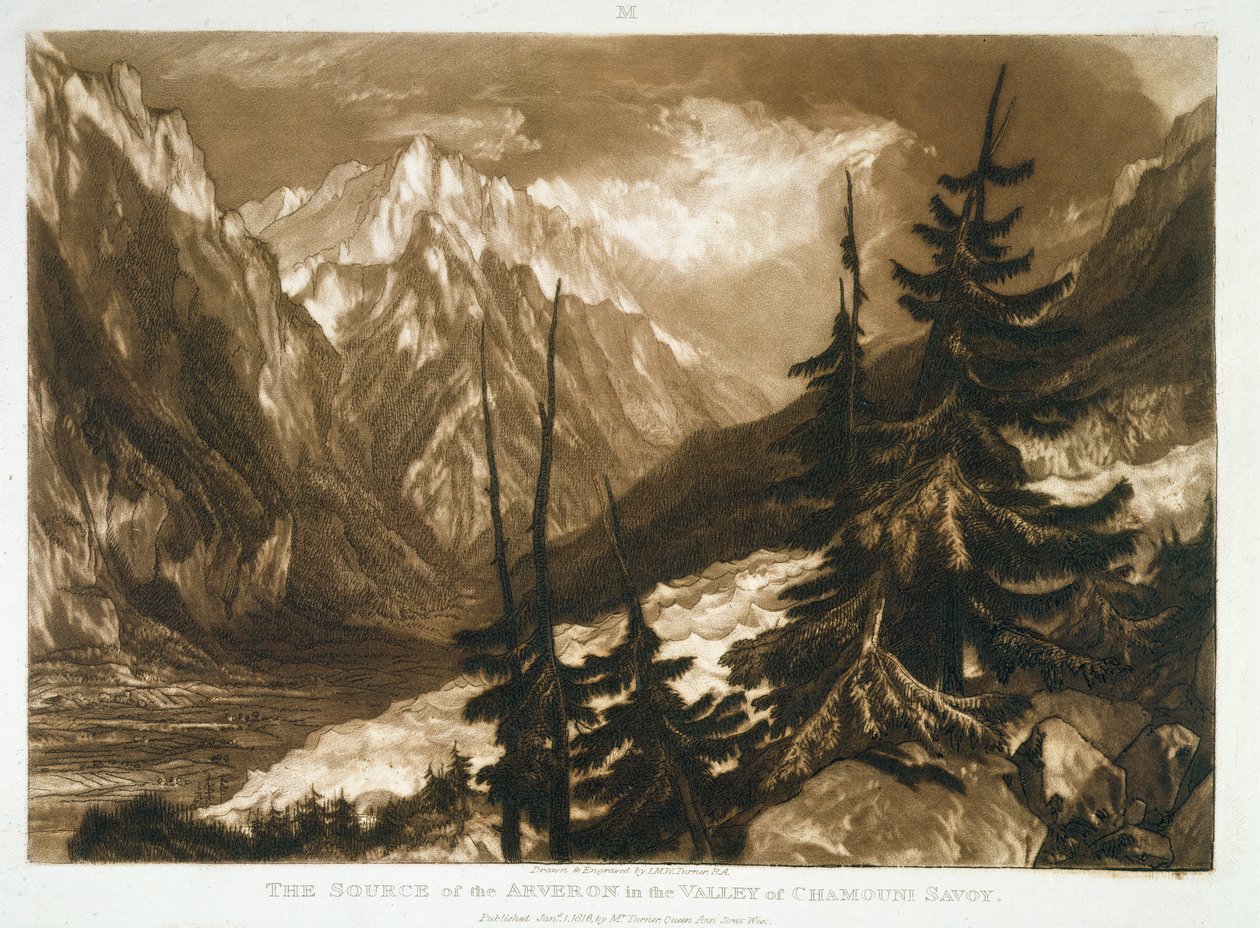 F.60.I Arveronin lähde, "Liber Studiorumista", taiteilijan kaivertama, 1816 tekijältä Joseph Mallord William Turner