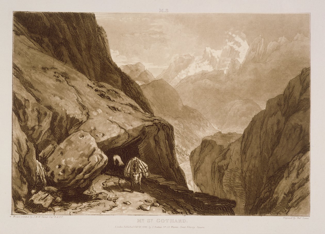 F.9.I St. Gothard-vuori, "Liber Studiorumista", kaiverrus Charles Turner, 1808 tekijältä Joseph Mallord William Turner