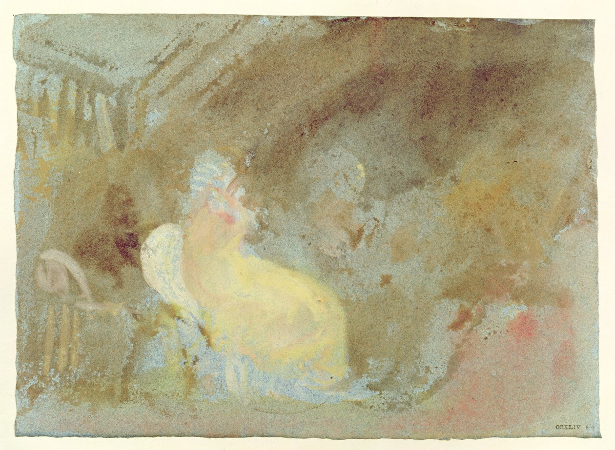 Petworthin sisätila ja istuva hahmo, 1830 (guassi) tekijältä Joseph Mallord William Turner