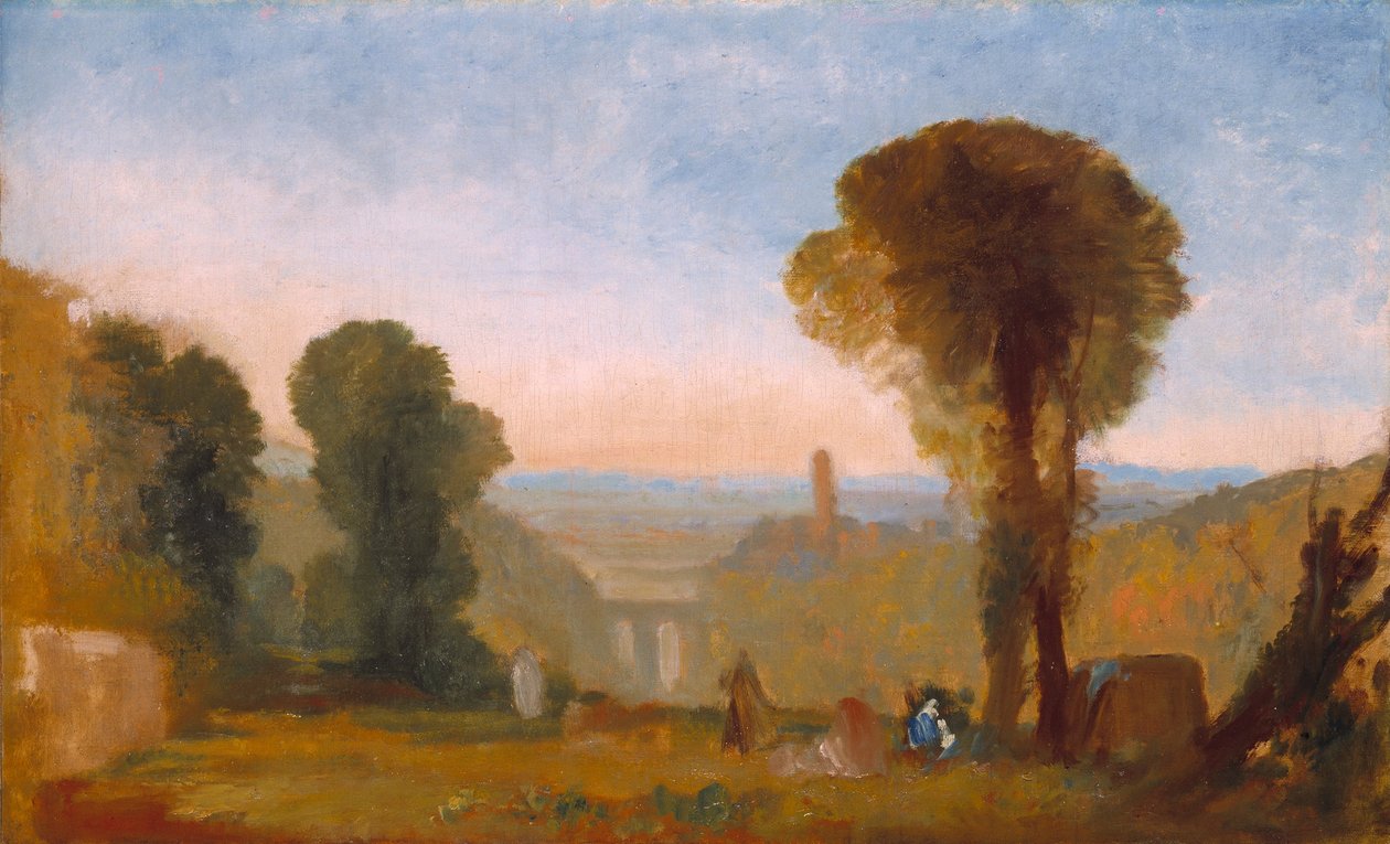 Italian maisema, silta ja torni tekijältä Joseph Mallord William Turner