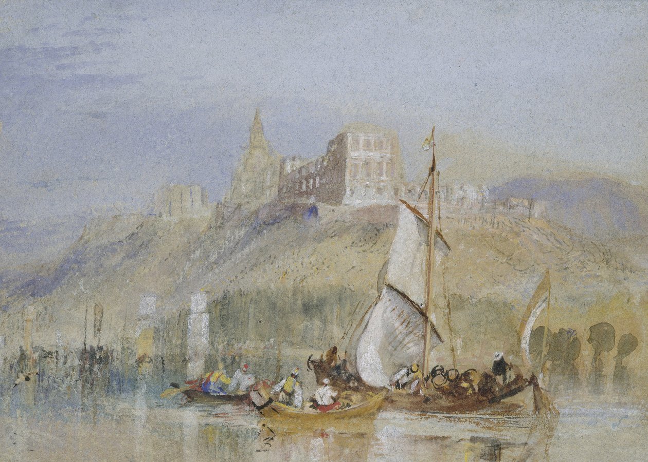 Montjean, n. 1830 (akvarelli, bodycolor ja tussi sekä mustaa ja ruskeaa tussia). tekijältä Joseph Mallord William Turner
