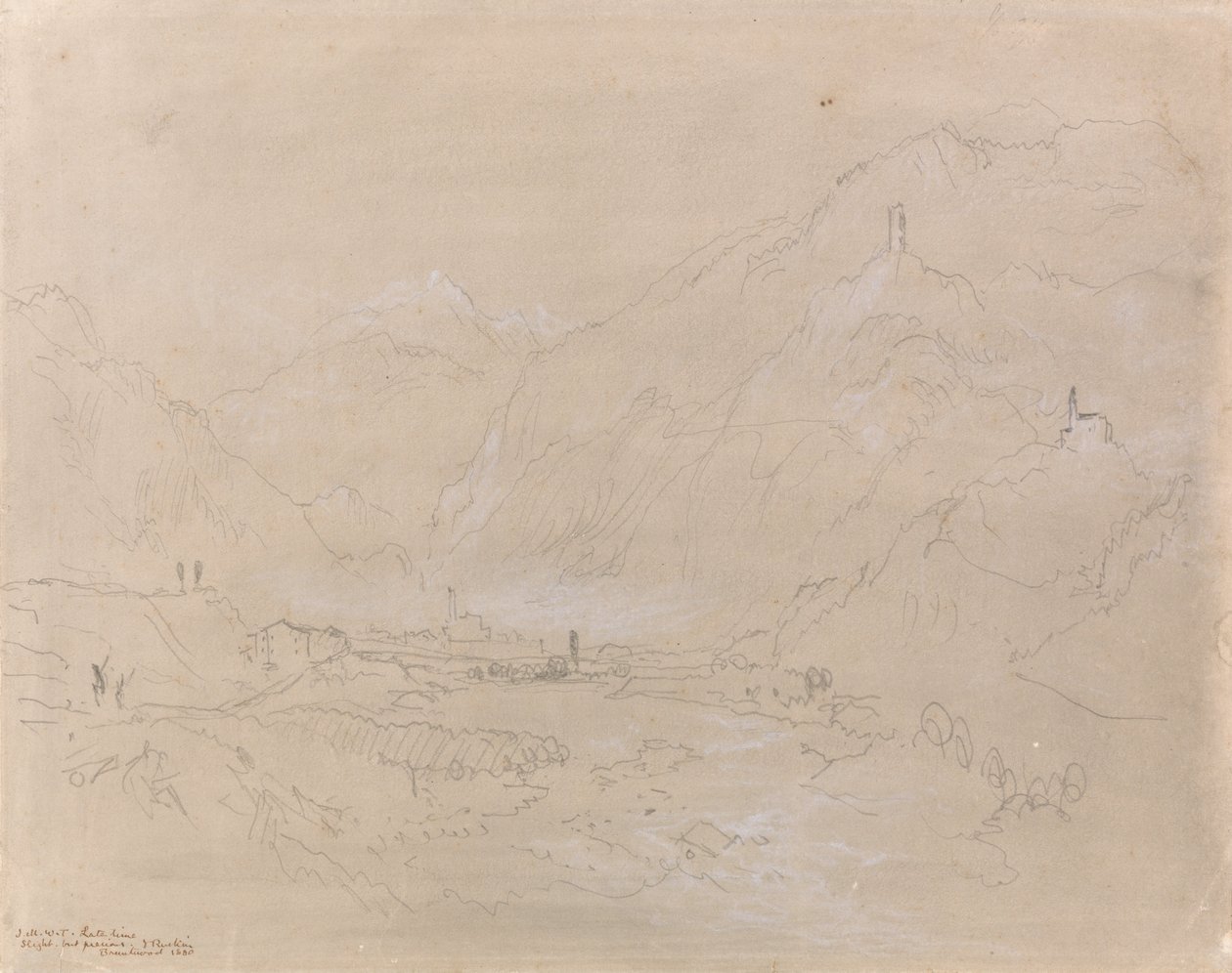 Vuoristoinen maisema ja kaupunki laaksossa tekijältä Joseph Mallord William Turner