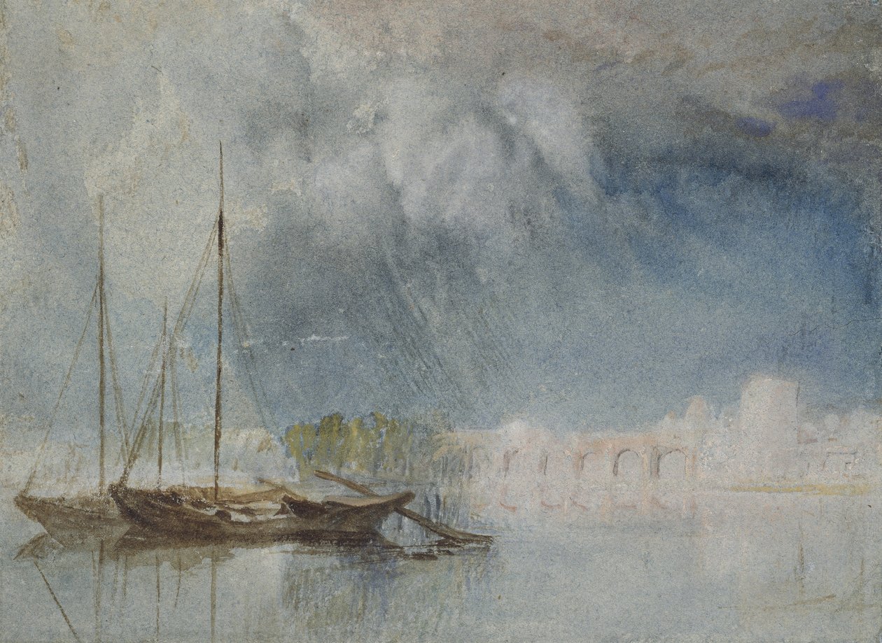 Nantes: Pont Pirmil, n. 1830 (akvarelli vartalovärillä ja kynällä ja ruskealla musteella) tekijältä Joseph Mallord William Turner