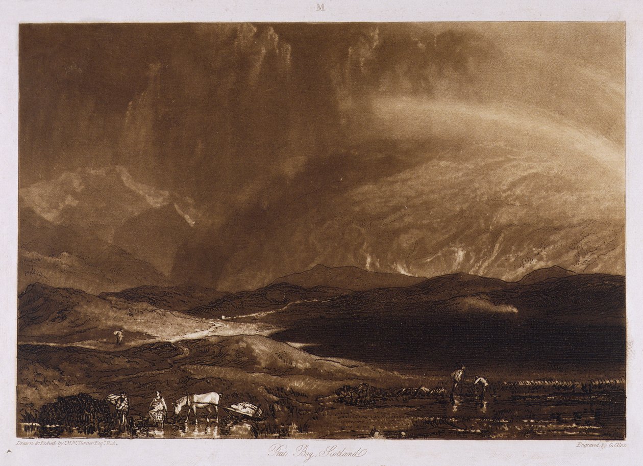 Peat Bog, Skotlanti, kaiverrus George Clint (1770-1854) tekijältä Joseph Mallord William Turner