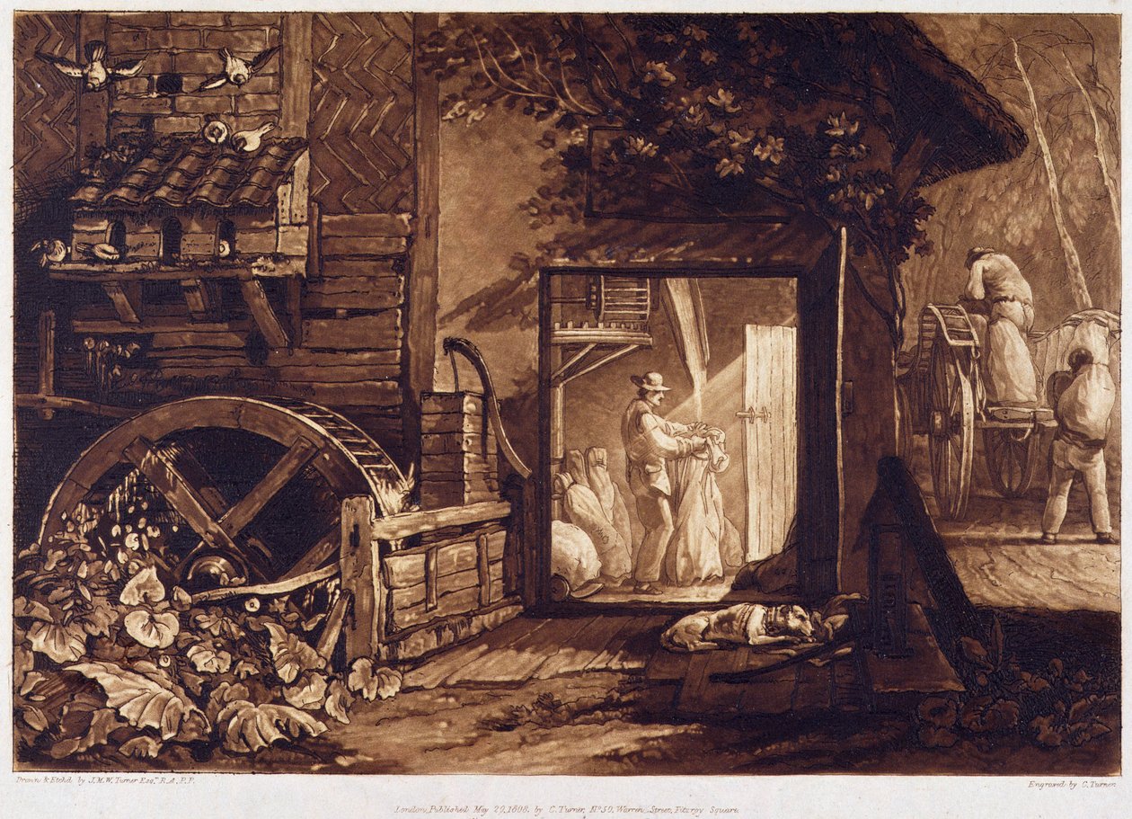 Pembury Mill, Kent, kaiverrus Charles Turner (1773-1857) 1853-74 tekijältä Joseph Mallord William Turner