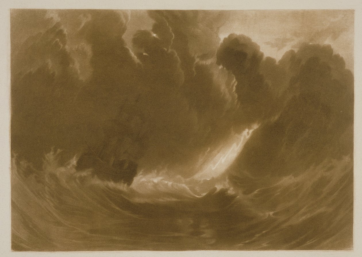 R.803 Ship in a Storm, "Little Liber" -kirjasta, taiteilijan kaiverrus, n. 1826 (mezzotint) tekijältä Joseph Mallord William Turner