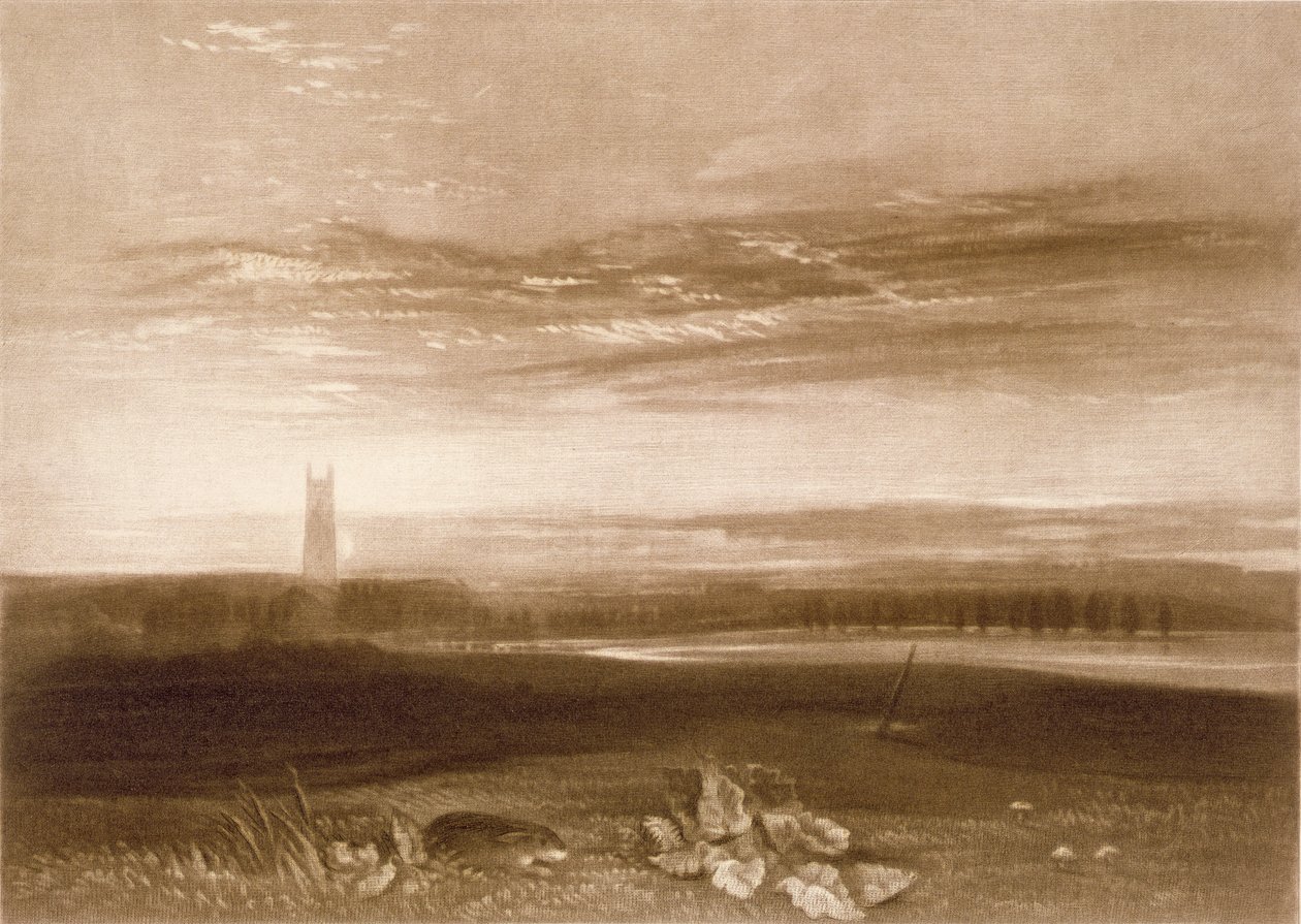 R.809 Gloucesterin katedraali, "Little Liberistä", taiteilijan kaiverrus, n. 1826 (mezzotint) tekijältä Joseph Mallord William Turner