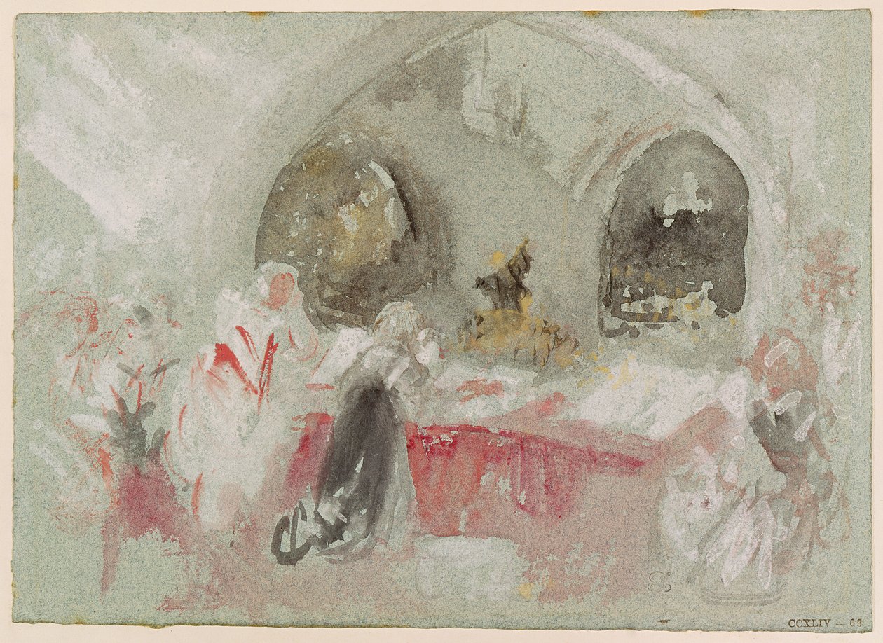 Jumalanpalvelus Petworthin kappelissa, 1830 (guassi). tekijältä Joseph Mallord William Turner