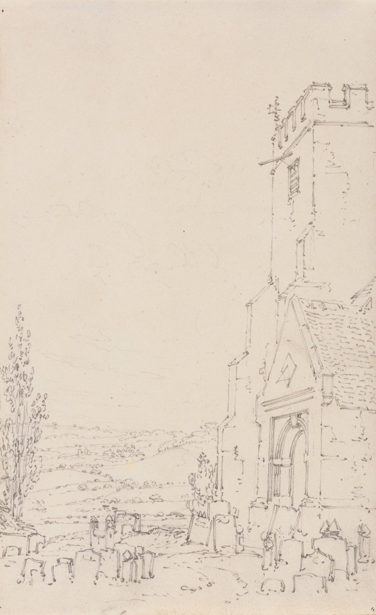 Tunnistamattoman kirkon eteläinen kuisti ja torni tekijältä Joseph Mallord William Turner