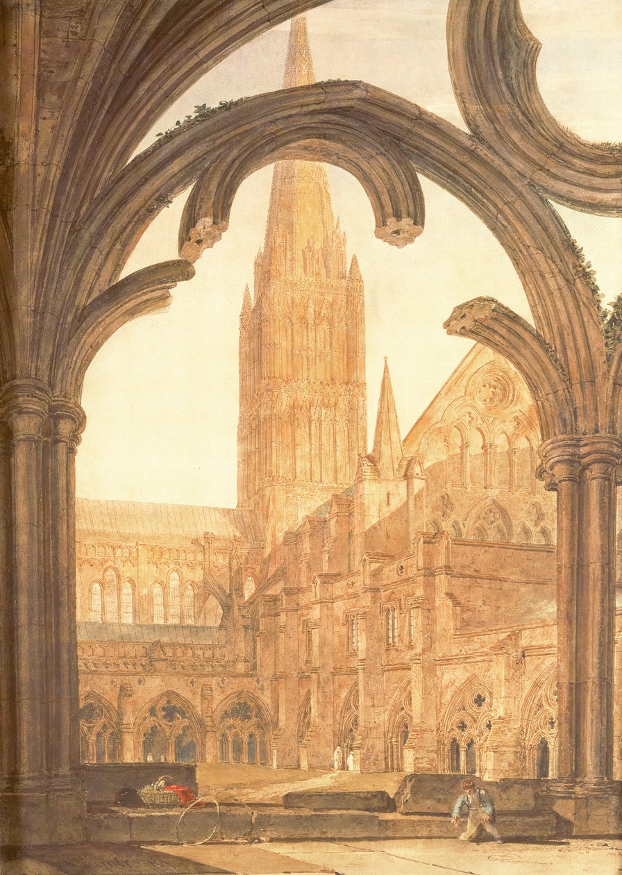 Etelänäkymä Salisburyn katedraalille luostarista, 1802 tekijältä Joseph Mallord William Turner